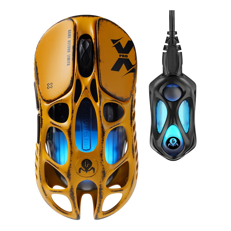 Миша GravaStar Mercury X Pro, 8K, BT/WL/USB-A, RGB, Battle-Worn Yellow