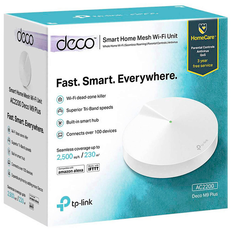 WiFi MESH система TP-LINK DECO M9 plus 1 pcs AC2200, 2xGE LAN/WAN, 1xUSB 2.0, MESH, MU-MIMO, Zigbee