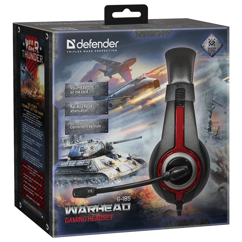 Наушники DEFENDER Warhead G-185 2m черный+красный