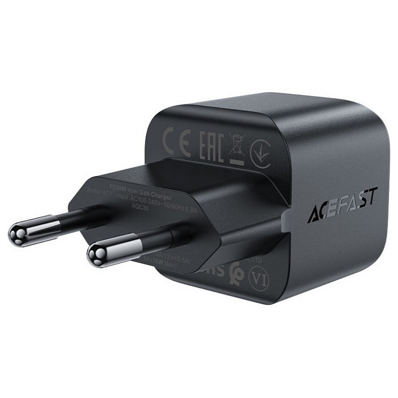Зарядний пристрій USB-C 30W Gan A77 mini Fast Charger Black Acefast