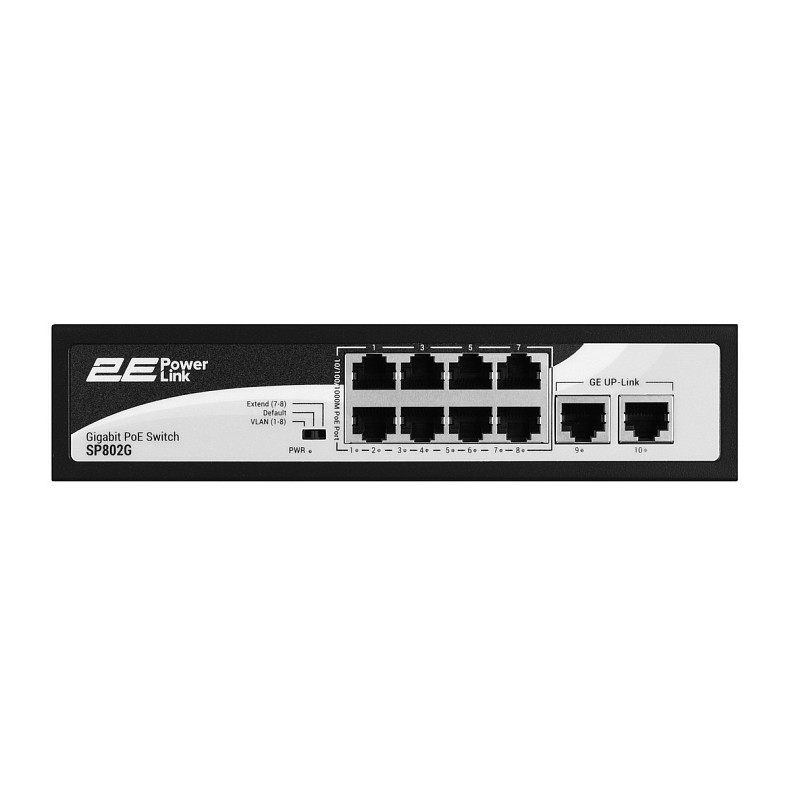 Коммутатор 2E PowerLink SP802G 10xGE (8xPoE, 2xUplink), 120Вт, Неуправляемый