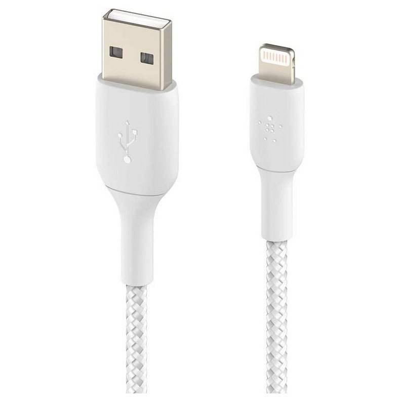 Кабель USB-A > Lightning зарядка/синхронизация Belkin, 1м, плетеный, белый