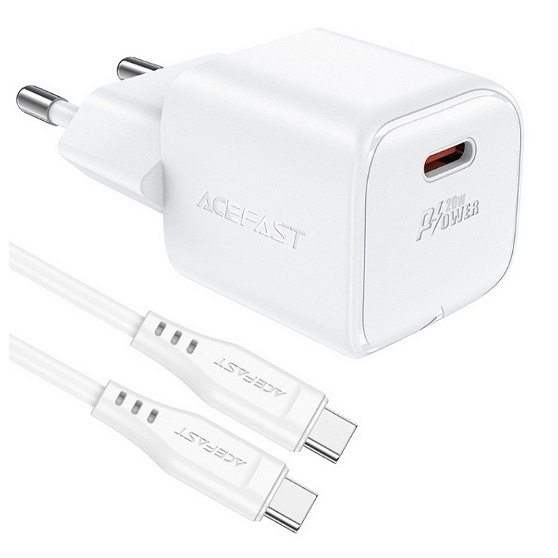 Зарядний пристрій USB-C 20W Gan A73 mini + USB-C cable Fast Charger White Acefast