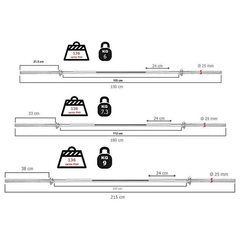 Гриф для штанги Toorx 180 см 25 мм с винтовыми замками (BCV-180)