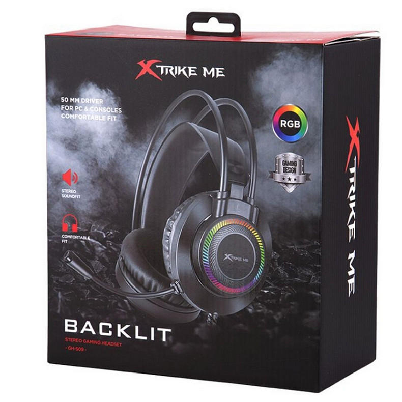 Ігрова гарнітура XTRIKE ME GH-509, USB+3.5мм, 7 режимів RGB, кабель 2м, чорна