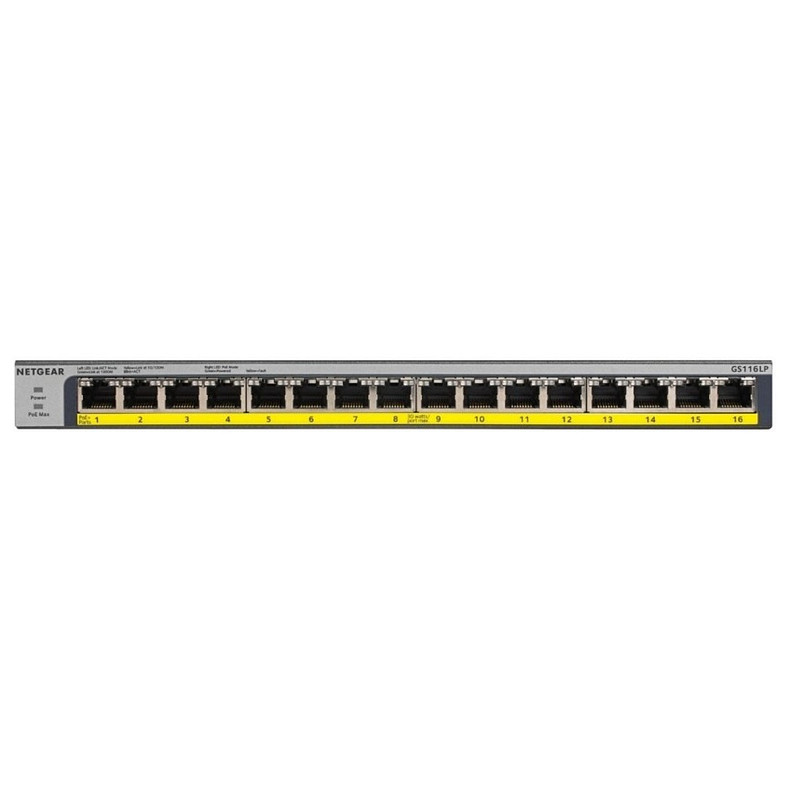 Комутатор NETGEAR GS116LP 16x1GE PoE+(76Вт), FlexPoE, некерований