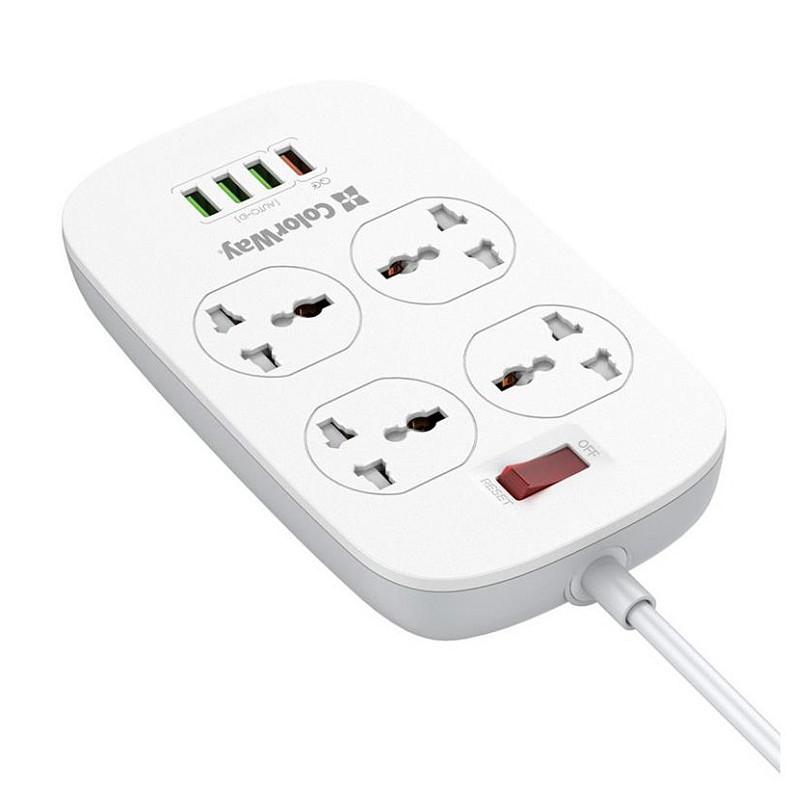 Фильтр питания ColorWay CW-CHU44QW 4 розетки, 4 USB, 1.8 м, белый