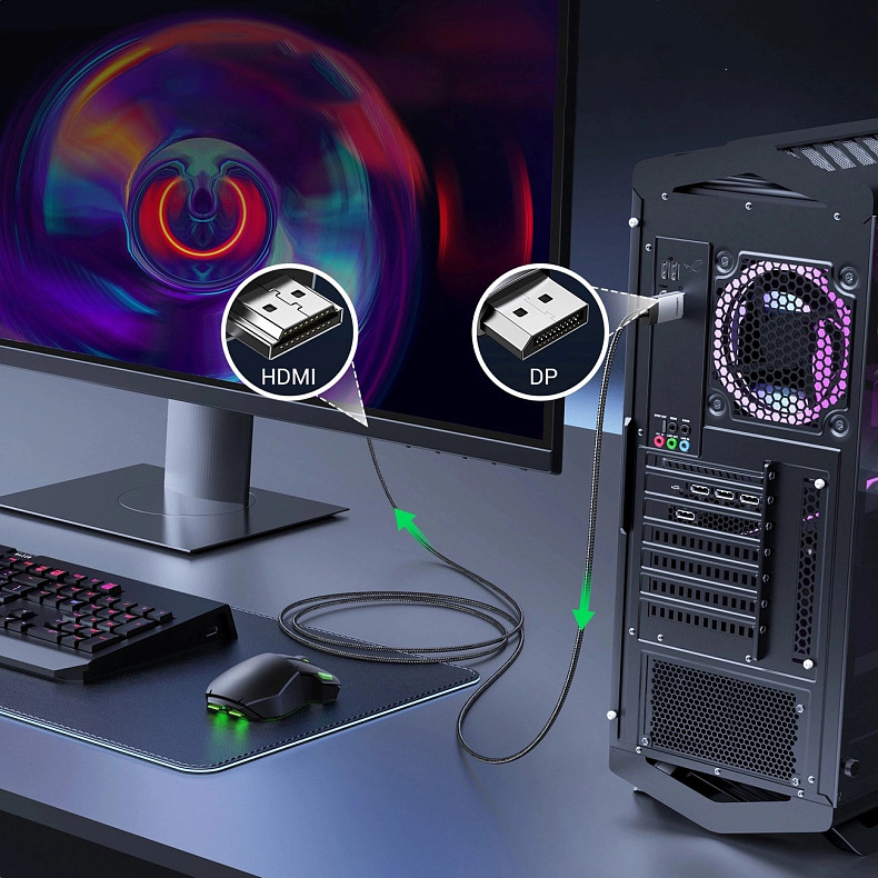 Кабель DisplayPort M - M V1.2 K@60Hz&2K/144Hz &1080P/240Hz  3м UGREEN DP119 чорний