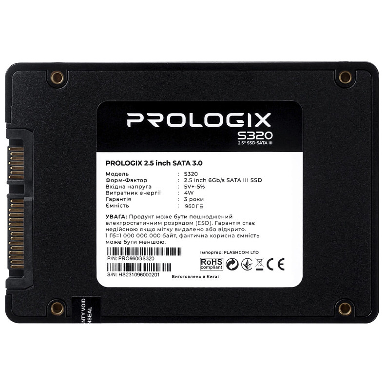 Накопичувач SSD 960GB Prologix S320 2.5" SATAIII TLC (PRO960GS320)