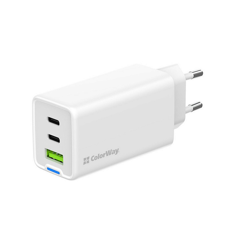 Сетевое зарядное устройство ColorWay GaN Mini 65W PD Port PPS USB (USB-2C1A) White (CW-CHS058PD-WT)