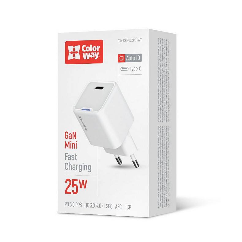 Сетевое зарядное устройство ColorWay GaN Mini 25W PD Port PPS USB-C White (CW-CHS052PD-WT)
