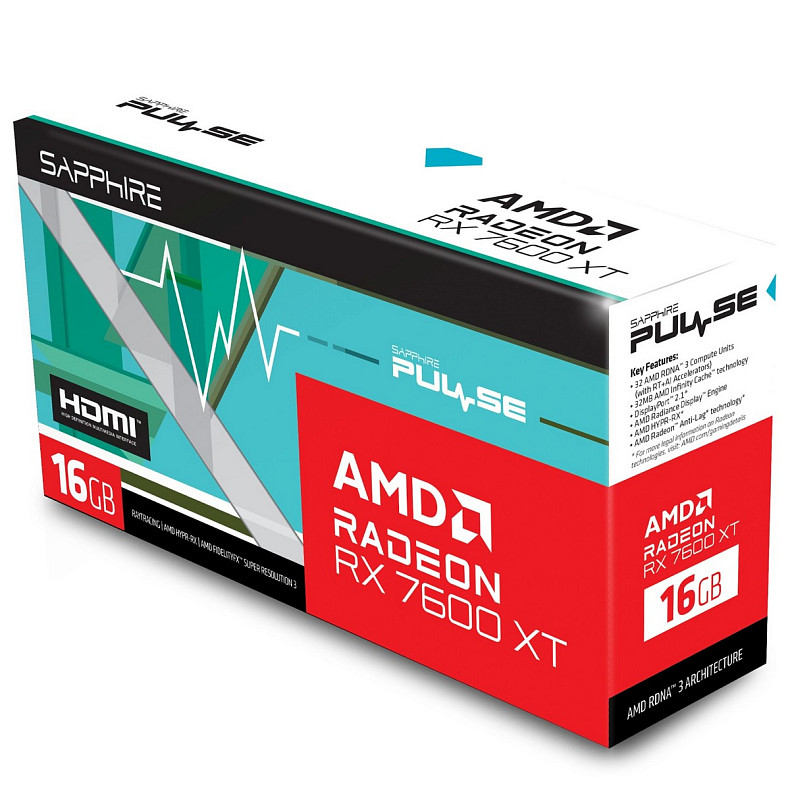 Відеокарта AMD Radeon RX 7600 XT Sapphire PULSE GAMING OC, 16GB GDDR6, 128 bit, PCI-Express 4.0 x8