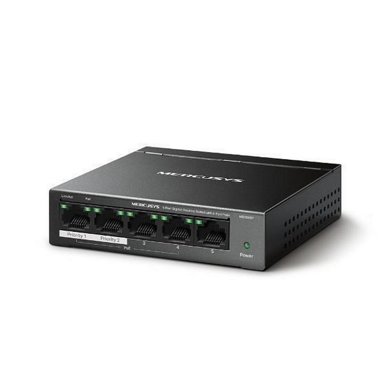 Коммутатор MERCUSYS MS105GP 5xGE (4xPoE), 65Вт, Неуправляемый