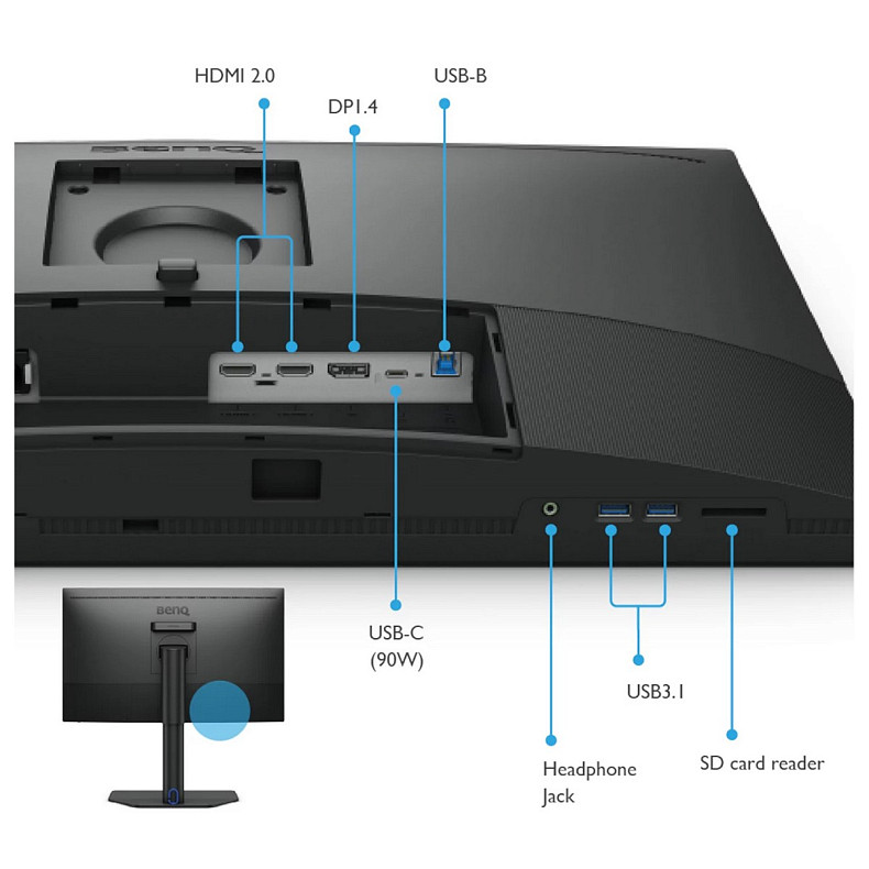 TFT 27" BenQ SW272Q, 2K IPS, 2хHDMI, DP, USB-C, HAS, USB-hub, MCR, Pivot, серый