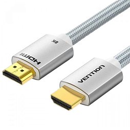 Кабель HDMI M - M, 1.5 м, V2.1, 8K 60Гц обплетення, Silver Metal Type Vention