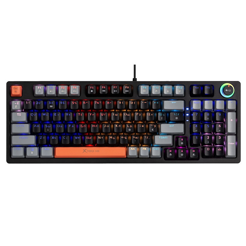 Клавіатура ігрова механічна XTRIKE ME GK-987 UA 96кл.+регулятор, RGB, USB, чорно-сіра