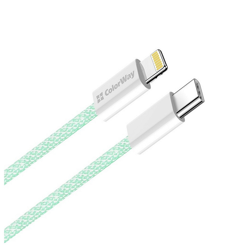 Кабель ColorWay Lightning + Type-C USB (M/M), 3.0 А, 1 м, Green (CW-CBPDCL061-G)