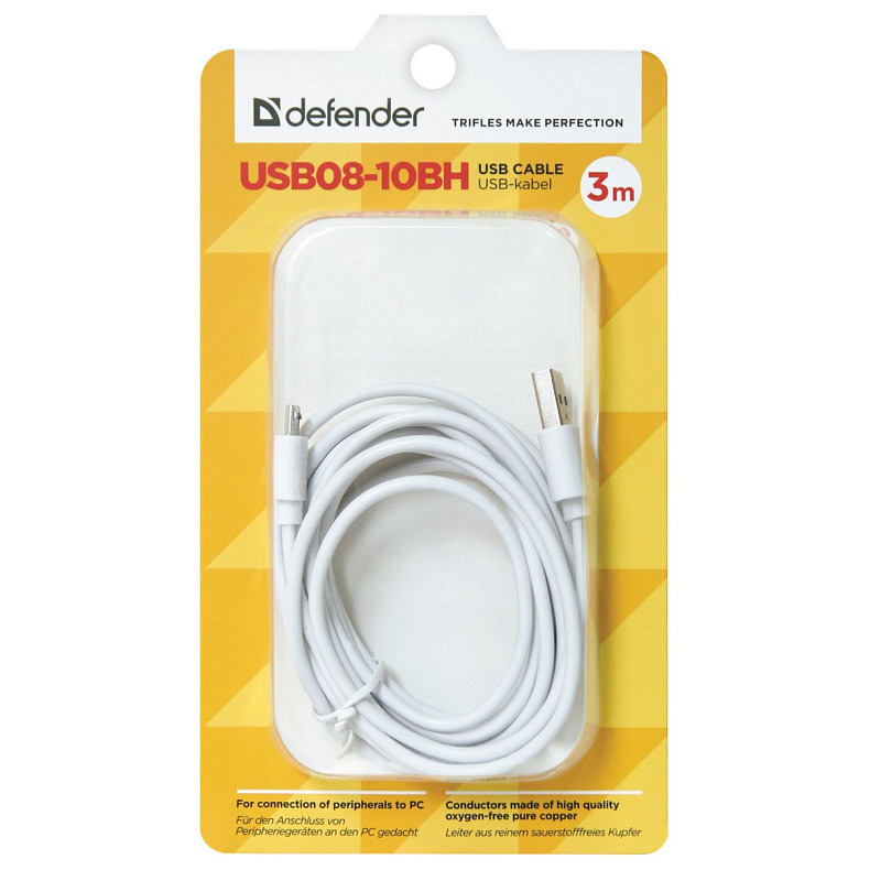 Кабель USB AM-micro BM, 3.0 м, білий, 08-10BH Defender