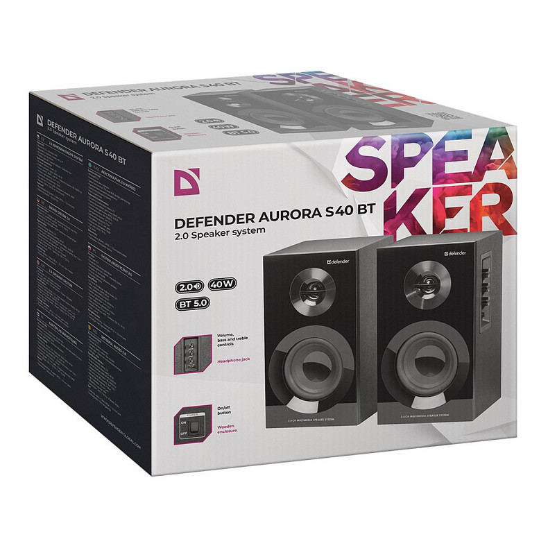 Акустична система 2.0 Defender Aurora S40, 40Вт (RMS) MDF Bluetooth,чорна