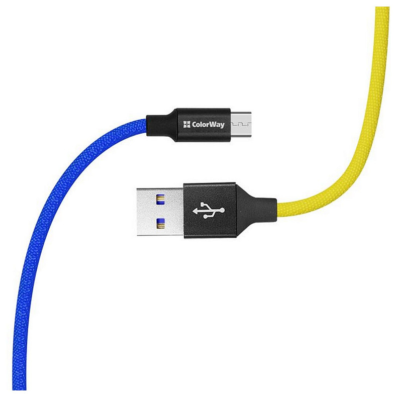 Кабель ColorWay USB-microUSB, 2.4А, 1м, Blue/Yellow (CW-CBUM052-BLY)