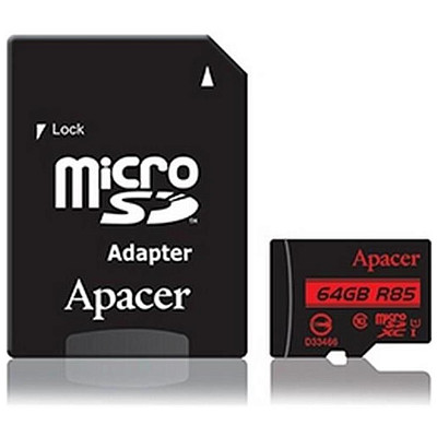 Карта памяти APACER 64G MicroSDHXCB UHS-I Class 10 + SD adapter (AP64GMCSX10U5-R)