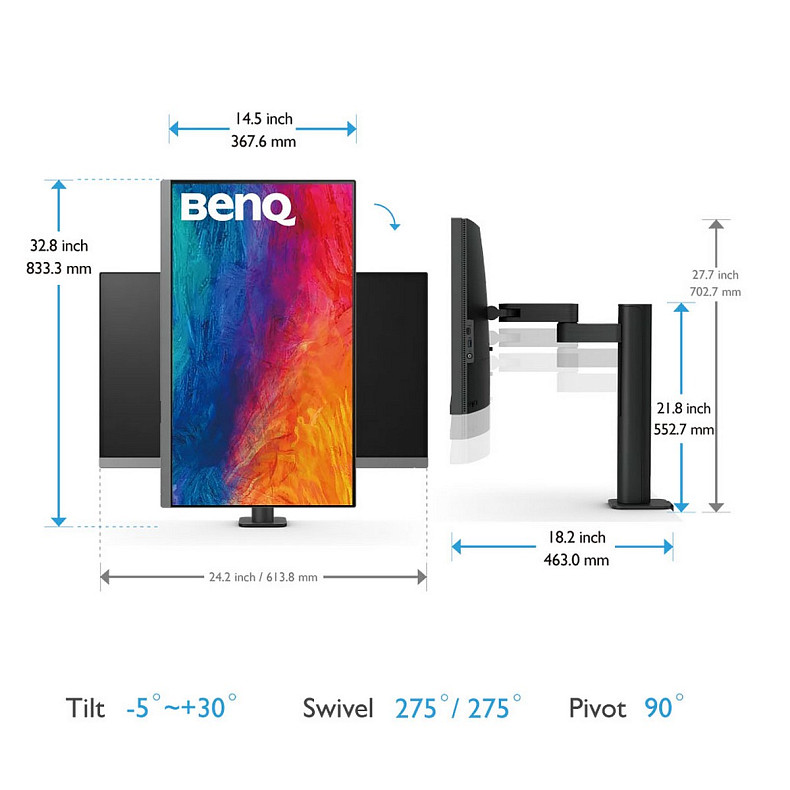 TFT 27" BenQ PD2706UA, 4K UHD, IPS, 99% sRGB, HDR10, HDMI, DP, USB-C, USB-hub, HAS, колонки