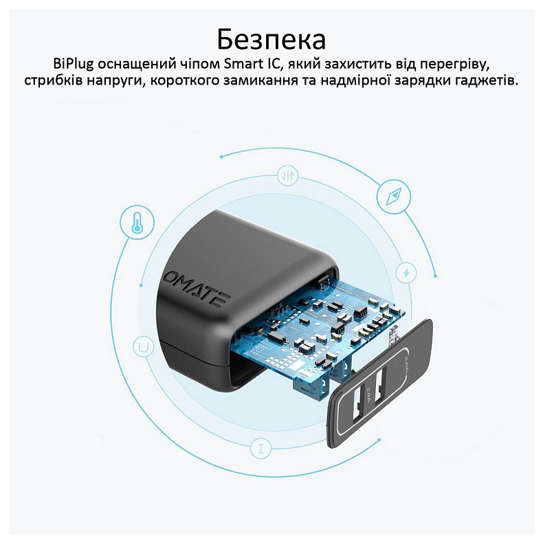 Зарядний пристрій Promate BiPlug 12W Black (biplug.black)