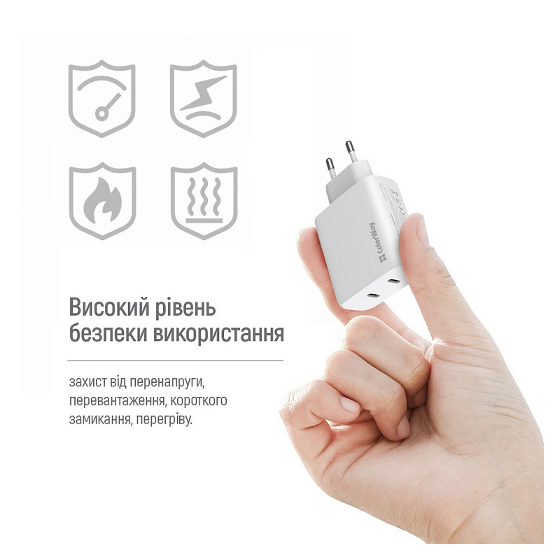Зарядний пристрій ColorWay GaN Mini 50W PD Port PPS USB (Type-C PD 30W + Type-C PD 20W) Wh