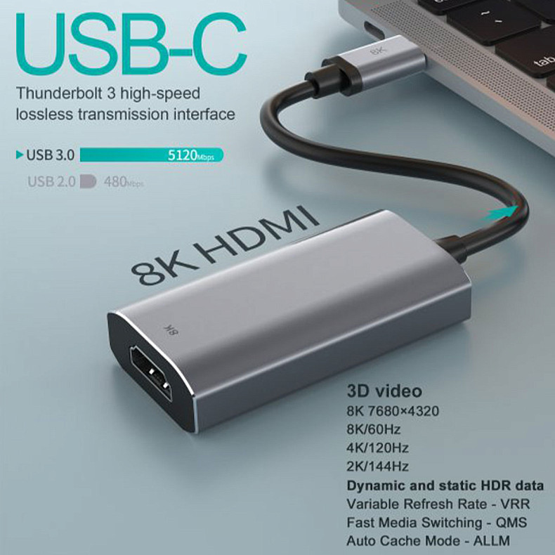 Адаптер-переходник USB-C на HDMI, 8К 60 Гц