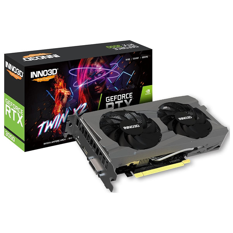 Видеокарта Inno3D GeForce RTX 3050 6GB TWIN X2 (1470MHz/14Gbps)/6GB GDDR6/96-bit/DVI+RTX 3050