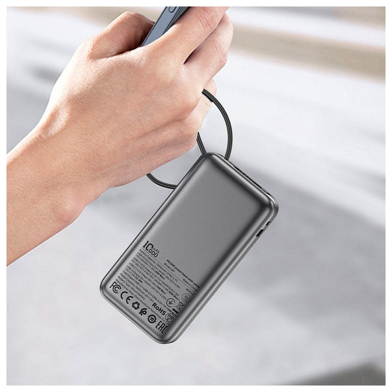 УМБ Acefast 10000mAh 30W PD USB-C witch cable, USB-A, Li-Pol, M7 Black