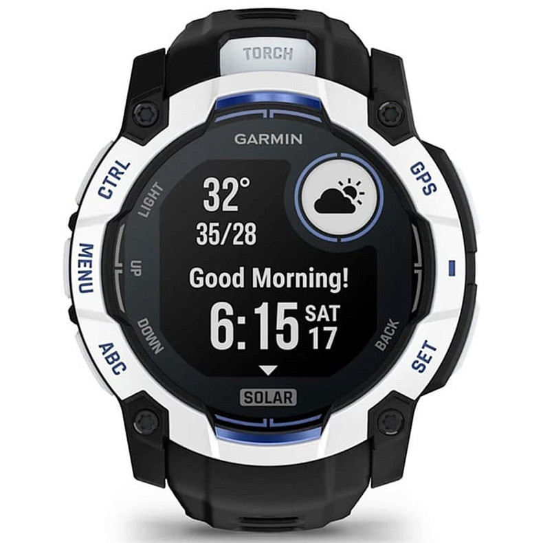 Спортивний годинник Garmin Instinct 3 50mm Solar Whitestone with Black/Bolt Blue Silicone (010-02935-43)