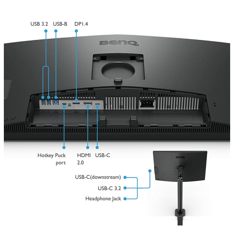 TFT 27" BenQ PD2706UA, 4K UHD, IPS, 99% sRGB, HDR10, HDMI, DP, USB-C, USB-hub, HAS, колонки