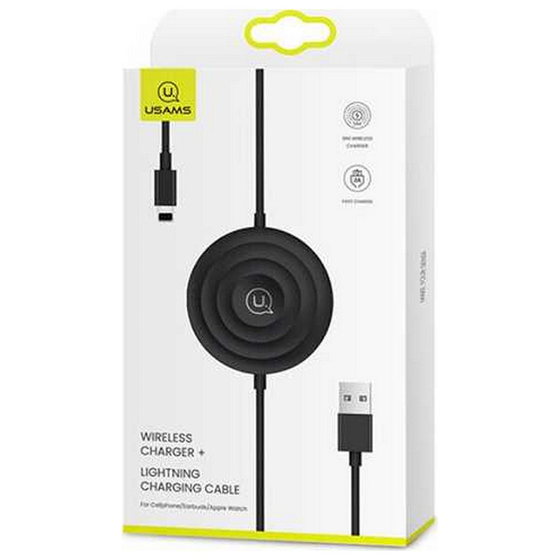 Бездротовий зарядний пристрій Usams US-CC096 Wireless Charger + Lightning Charging Cable Black (C