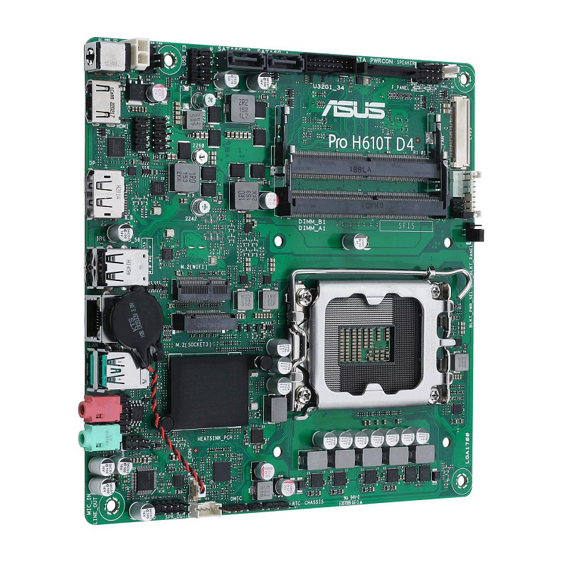 Материнcька плата ASUS PRO H610T-CSM s1700 H610 2xDDR5 M.2 HDMI DP LVDS Thin mITX