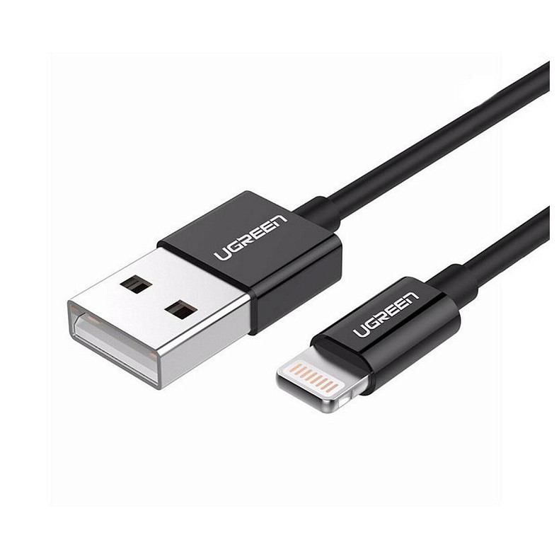 Кабель USB 2.0 AM-Lightning M, 2 м, 2.4A, Nickel Plating ABS Shell Черный, US155 UGREEN