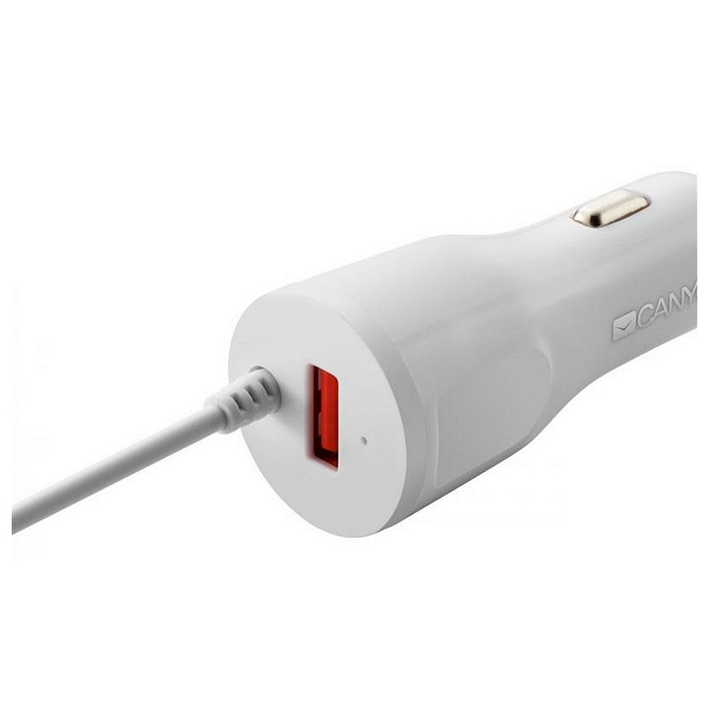 Автомобильное зарядное устройство Canyon (1USB, 2.4A) White (CNE-CCA033W) + кабель Lightning