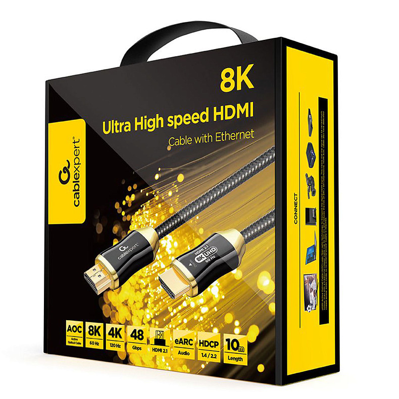 Кабель оптичний (AOC) HDMI V.2.1, 8К 60Гц/4К 120Гц, позолочені конектори, 10 м