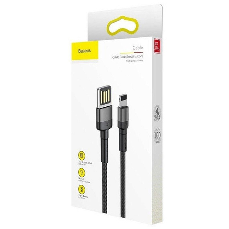 Кабель Lightning Baseus Cafule Cable special edition USB For iP 2.4A 1м Grey+Black (CALKLF-GG1)