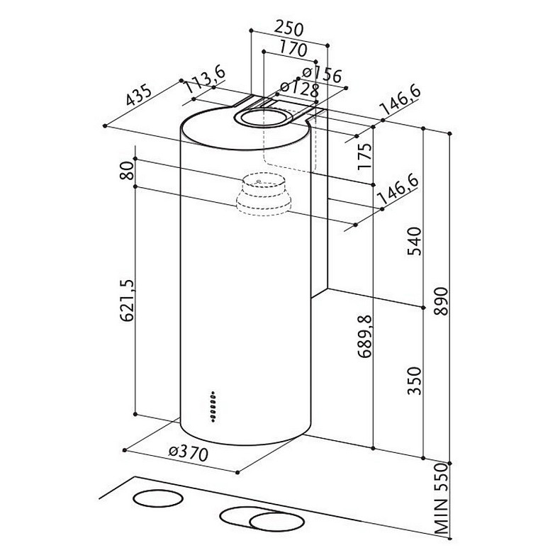 Витяжка Faber купольна, 37см, 1102м3ч, Cylindra 2 Ev8 2El Xh890, нерж