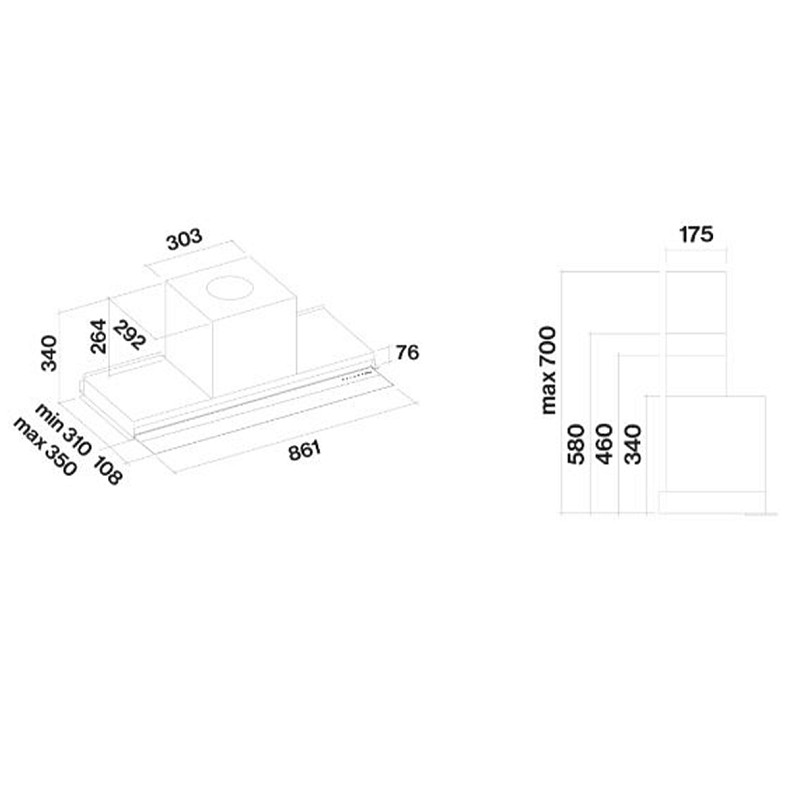 Вытяжка встраиваемая VIRGOLA NO-DROP Comfort 90 Inox 800 CVJN90.E37P2#EU3490F