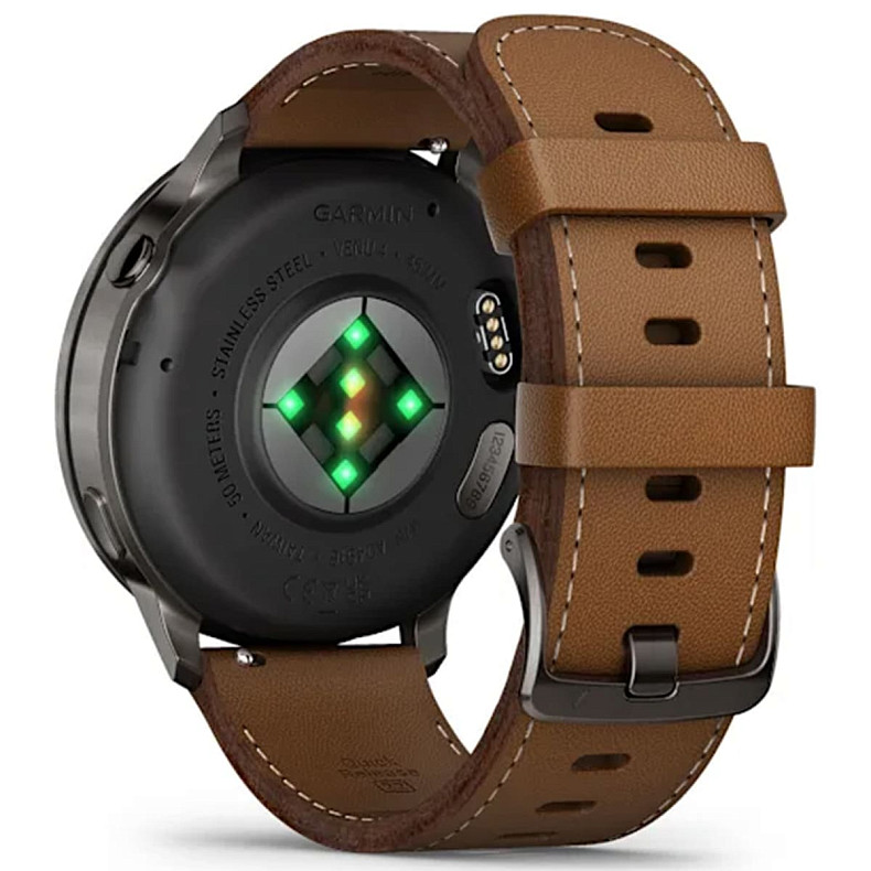 Смарт-годинник GARMIN Venu 4 45 mm Slate with Black Silicone Band and Brown Leather Band (010-03014-03)