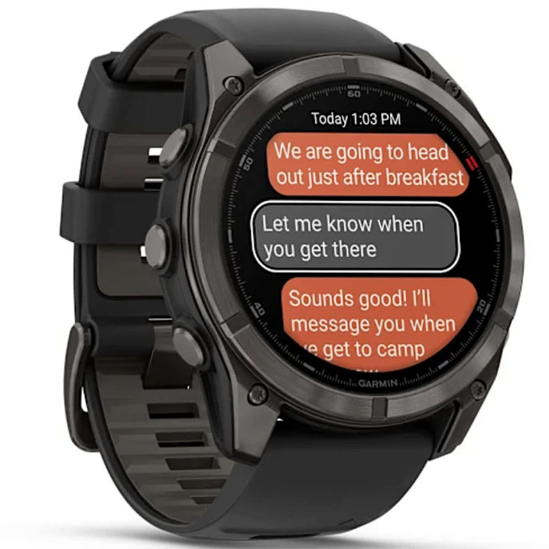 Спортивний годинник GARMIN Fenix ??8 Pro 51 mm AMOLED Sapphire Carbon Gray DLC Titanium with Black/Pebble Gray Silicone Band (010-03199-00)