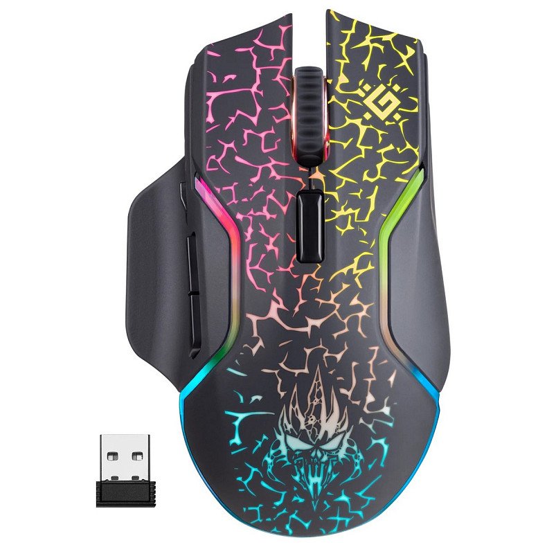 Мишка Defender Oneshot GM-067, бездротова, ігрова, 7 кн, LED 3200 dpi,чорна