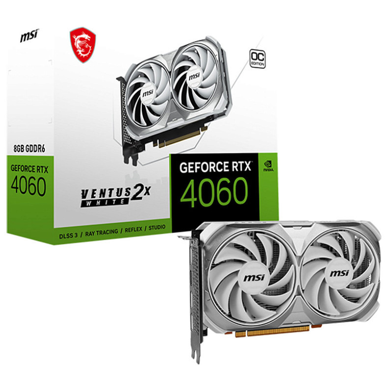 Видеокарта GF RTX 4060 8GB GDDR6 Ventus 2X White OC MSI (GeForce RTX 4060 VENTUS 2X WHITE 8G OC)