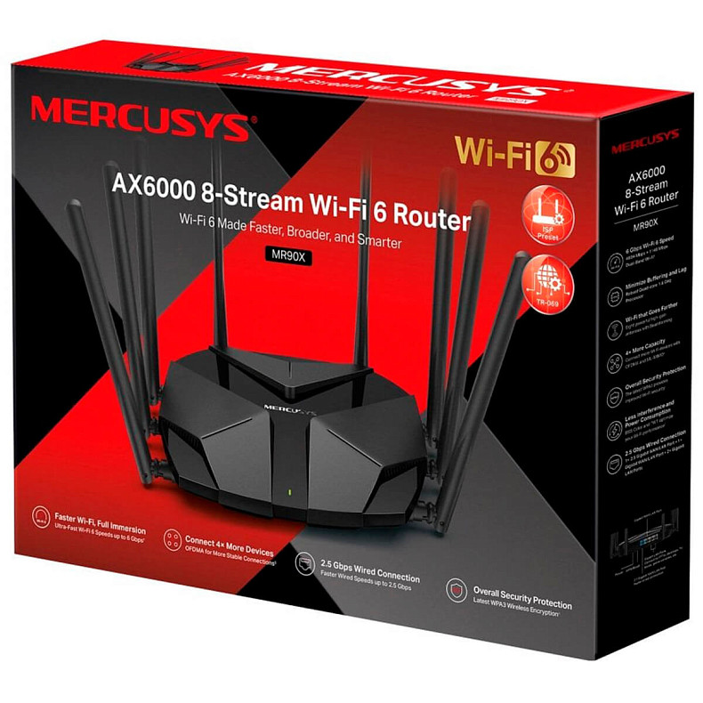 Wi-Fi Роутер MERCUSYS MR90X AX6000 1x2.5GE WAN/LAN 1xGE WAN/LAN 2xGE LAN MU-MIMO OFDMA