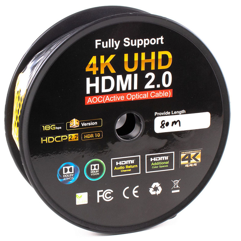 Кабель оптический (AOC) HDMI V.2.0, 4К 60Гц, позолоченные коннекторы, 80 м