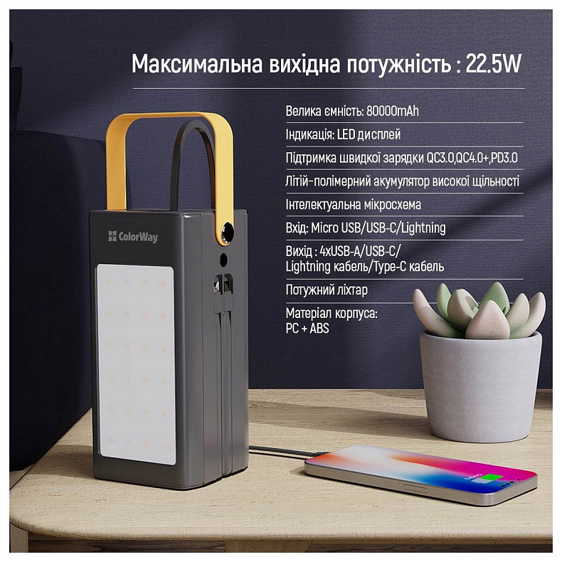 Универсальная мобильная батарея ColorWay LCD/Lamp 80000mAh Black (CW-PB800LPA8BK-PDD)