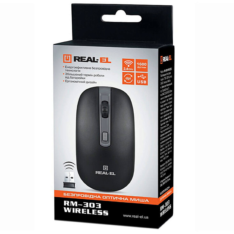 Мишка REAL-EL RM-303 Wireless Black/Grey USB UAH