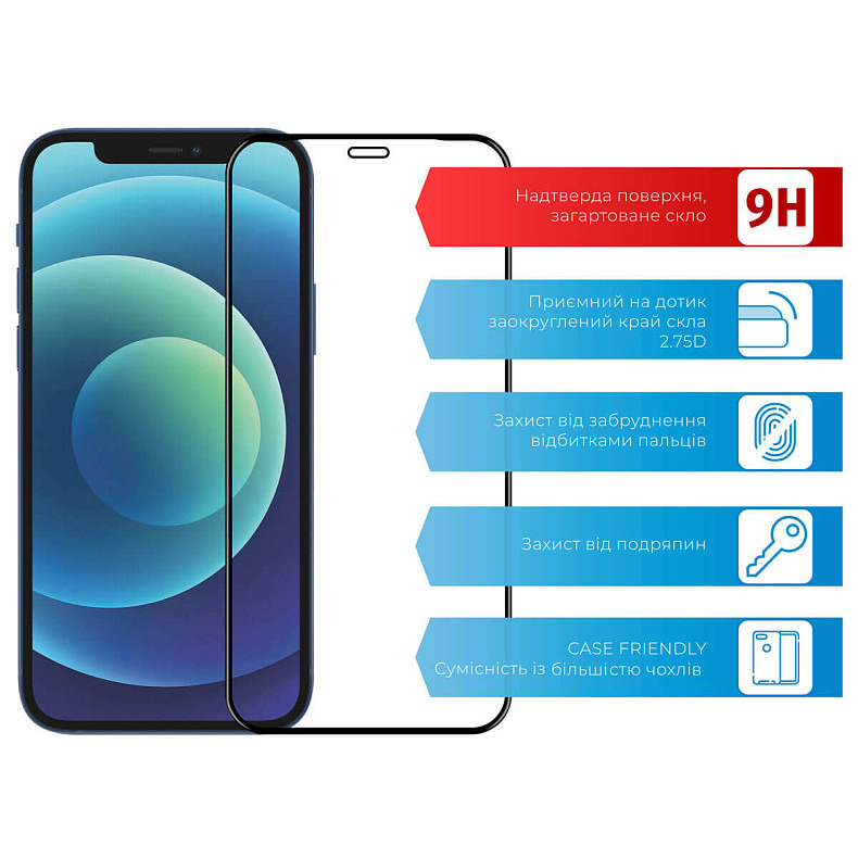 Защитное стекло ACCLAB Full Glue для Apple iPhone 12 Black (1283126508219)